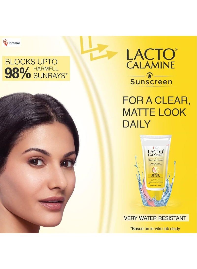 لاكتو كلامين واقي شمس لاكتو كالامين بلمسة نهائية مطفية، عامل حماية SPF50 PA+++، مناسب للبشرة الدهنية أو المعرضة لحب الشباب، مقاوم للماء بدرجة عالية، خالي من البارابين والكبريتات، 50 جرام (عبوة من قطعتين). - Image 2